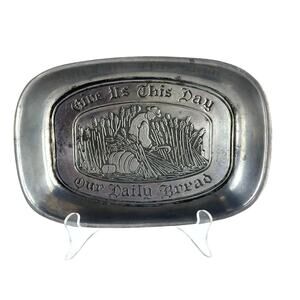 Leonard Duratale Pewter Bread Tray, “Give Us This Day” Christian Kitchen Decor